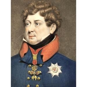 Royal Portrait, Gouache Over Engraving Of Charles Iv, Circa 1820