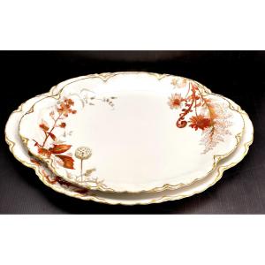 Haviland, Art Nouveau: 2 Beautiful Serving Platters, Marseille Coral Pattern, 1900