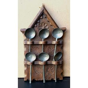 Pewter Spoon Rest, Carved Oak, Historismus Style, 17th Century