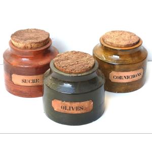 Mado Jolain: 3 Large  Spices Jars, Circa 1960