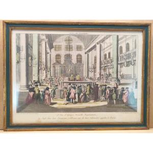 Rare Engraving: Paris, Circa 1750: Jews Celebrating Purim On Synagogue