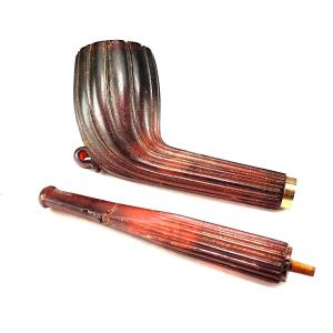 Very Rare Baltic Red Amber Pipe, Bowl And Stem, 19th Century, Incomplete