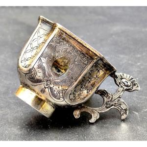Pretty Vodka Charka, Flower Handle, Engraved Silver, 18-19th Century 36g