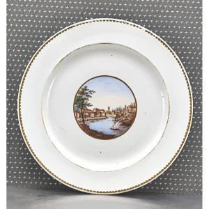 The Tiber Near Rome ? Porcelain Plate Italy, Late 18th Century