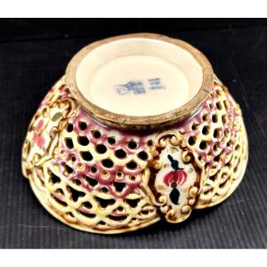 Zsolnay, Hungarian Art Nouveau, Reticulated Polychrome Bowl