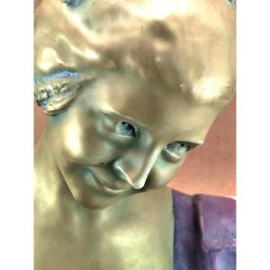 Viennese Art Nouveau: Irisée Ceramic Bust By Ernst Wahliss, Circa 1900