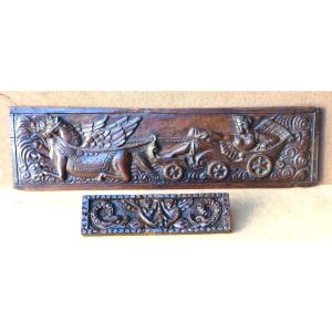 Venus And Dolphins: 2 French Beautiful Carved Panels, 17th Century