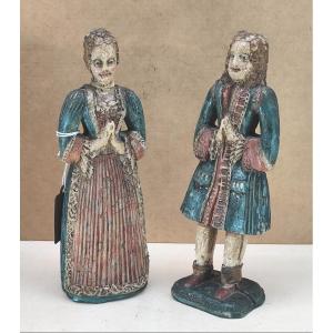 Couple Of Painted Wax Figures, Louis XIV Style, Joined Hands