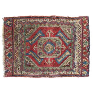 Small Antique Kazak Caucasian Rug ? 19th Century - Geometric Design, Beautiful Patina