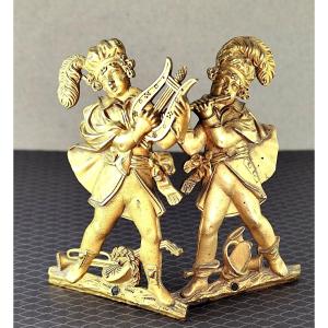 Pair Of Gilded Mercury Bronzes - Child Musicians - Charles X Period