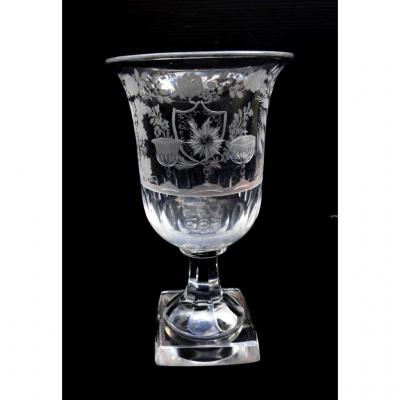 Religious Stemmed Glass, Engraved, 1820, Mystical Marriage