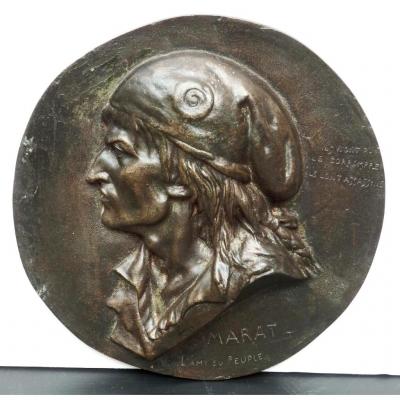 Large Bronze Medallion Profile, Marat, By Brisson, 1868