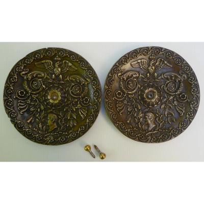 Pair Of Bronze Medallions Empire Period At The Glory Of Napoleon 1st