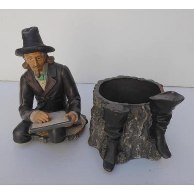Tobacco Jar, Terra Cotta: The Poet, Good Condition, Late 19thc Vienna