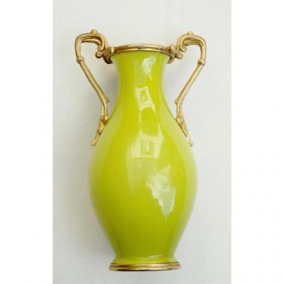 Crystal Opaline Anis Color, Mounted Gilt Bronze, Ca.1850