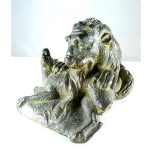 Renaissance Bronze Lion , Brut Of Casting, 16th Or 17th,