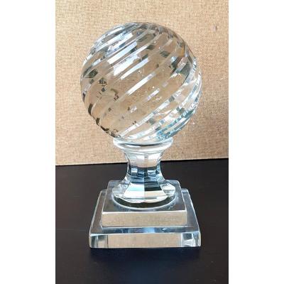 Large 19th Century Cut Crystal Ball: Glassmaker Apprentice Exercise