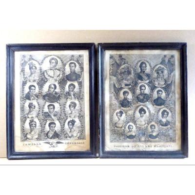 French Popular Political Art Ca.1840: 2 Families, Engravings