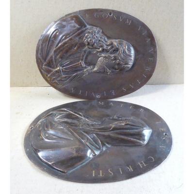 Pair Of Bronze Plaques  Profiles, Netherlands Circa 1650, Traces Of Gilding