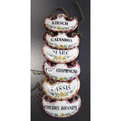 Deal Of 6 Spirits Labels, French Enamels, Mid 19th Century