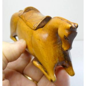 Art Populaire : Boîte Buis Sculpté, Cheval, Beau Travail Du 20e Siècle  -M-