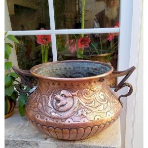 Large Winter Garden Basin, Tool Embossed Copper, Late 19th Century