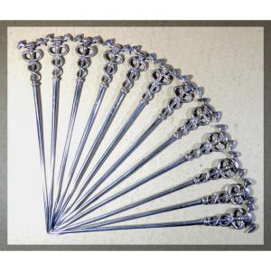 St Of 12 Caduceus-hâtelets, Silverplate, Circa 1900,e