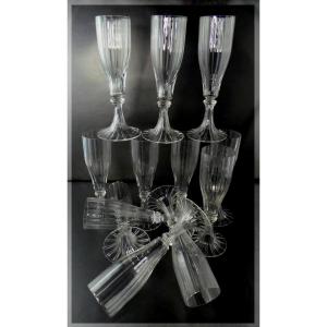 Champagne Flutes Bindweed Blown Glass Art Nouveau, 10 Glasses