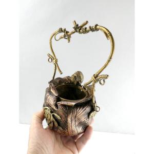 Japanese Naturalist Basket, Little Mouse, Copper And Brass