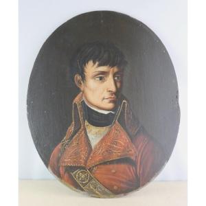 Bonaparte 1st Consul, Circa 1803, Beautiful Portrait, Oil On Wood Oval Early 19th Century