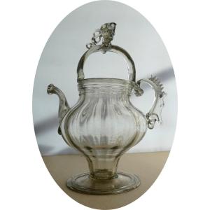 Museum: Holy Water Jug Spun Glass, 18th Century, Fairly Good Condition.