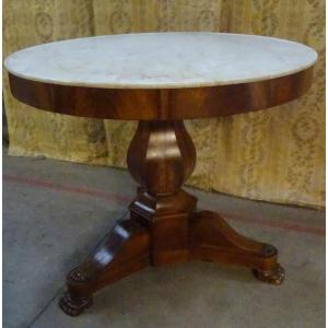 Restoration Period Pedestal Table In Walnut With Marble Top