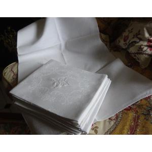 Set Of 10 Damask Napkins, Early 20th Century