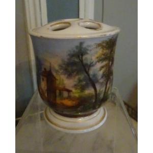 Small Paris Porcelain Flower Holder With Rotating Decoration, Louis Philippe Period