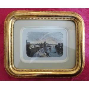 Framed Engraving Of Nantes From The 19th Century