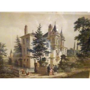 Framed Engraving Depicting The Chateau Du Chassay Sainte Luce Sur Loire