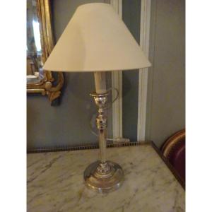 Empire Silver-plated Bronze Candle Holder Mounted As A Lamp