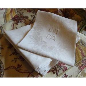 Set Of 10 Large Damask Napkins, Late 19th/early 20th Century