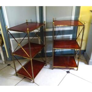 Pair Of Small Three-tiered Tables By Baguès, 1970s