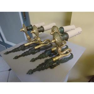 Suite Of Four Empire-style Sconces In Bronze With Two Patinas, Early 20th Century