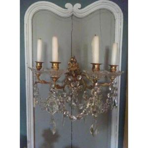 Pair Of 19th Century Bronze And Crystal Sconces