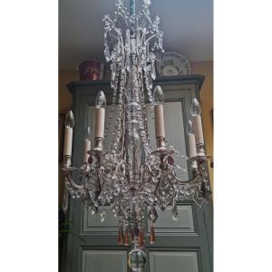 Louis XVI Style Chandelier In Silvered Bronze And Crystal