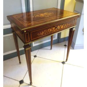 Game Table Forming A Writing Table In Marquetry, Napoleon III Period