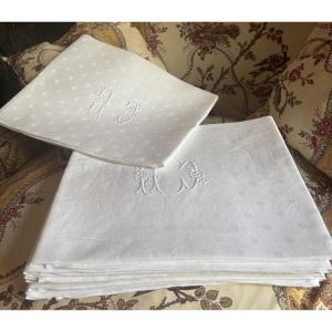 Suite Of 8 Very Large Late 19th Century Damask Napkins