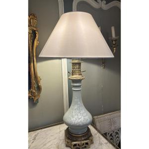 Large Napoleon III Celadon Green Porcelain Lamp