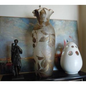 Monumental Enamel Glass Vase Legras Montjoye