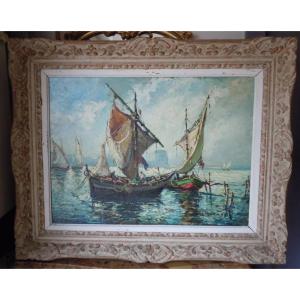 Joseph Hurard Oil On Panel Marine