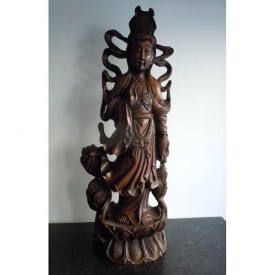Guanyn Sculpture In Carved Wood
