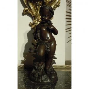 Child Bronze Scupture With The Serpe 19th Century