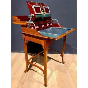 Mahogany Mechanism Desk, Signed "bramah" Late 19th Century.